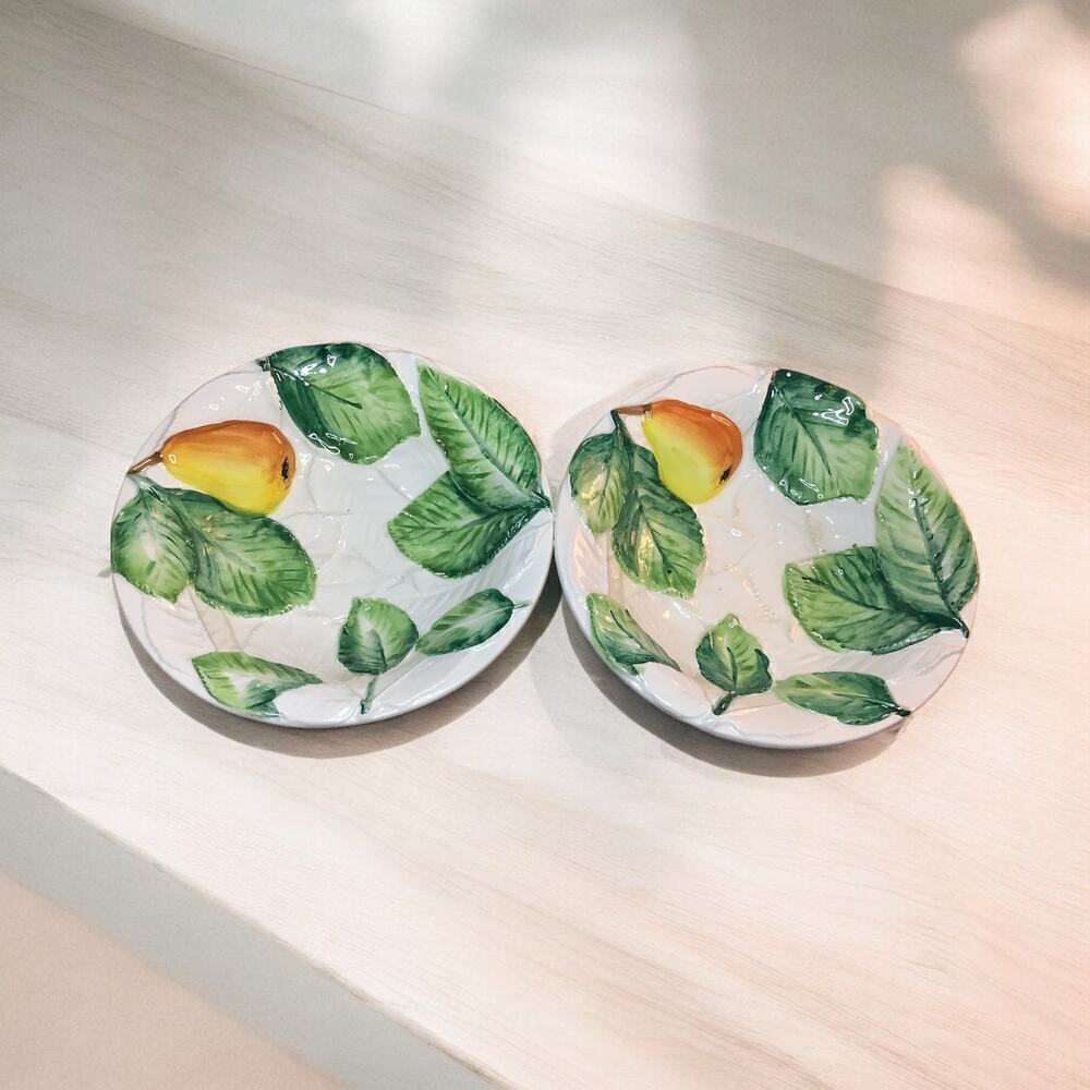 Pear Fruit Bowl Hand Painted Italy in Decorative Set of 2